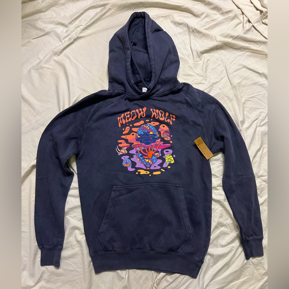 Meow Wolf Vintage Wash Hoodie Small NWT Navy